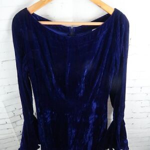 SCOTT JILLSON BLUE VELVET LONG RUFFLE SLEEVE EVENING DRESS WOMENS SIZE 6